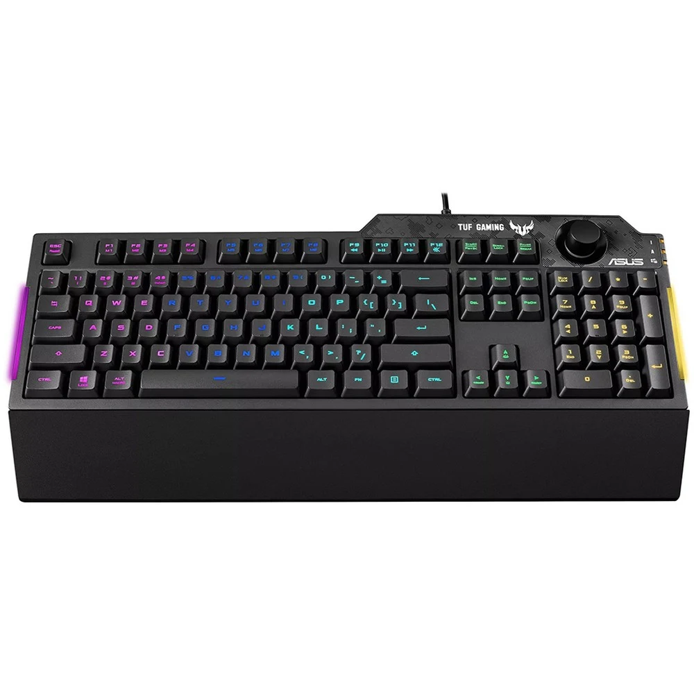 ASUS TUF Gaming K1 чёрная Игровая клавиатура (мембранная, RGB подсветка, USB, регулятор громкости, 90MP01X0-BKRA00)