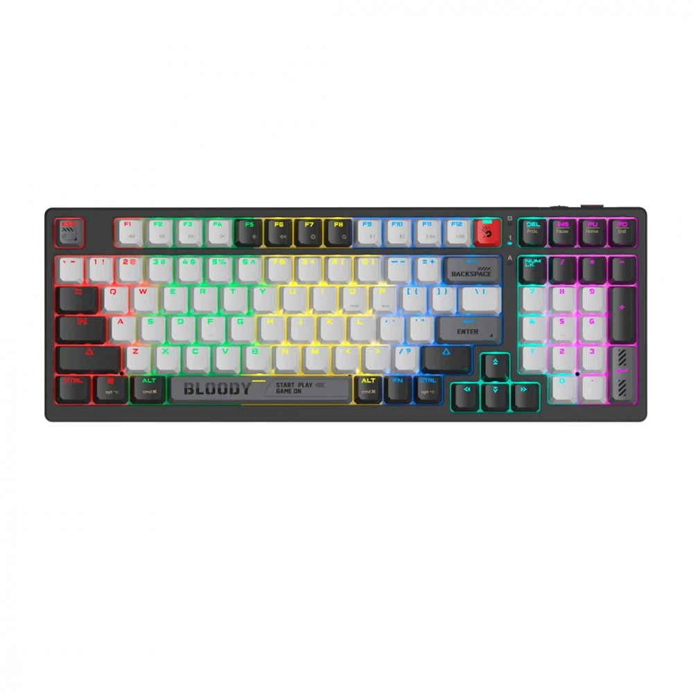 Клавиатура A4Tech Bloody WS98, Bloody Grey, Gray-White,Wireless,Gaming,BLMS Red Plus, Multimedia,USB
