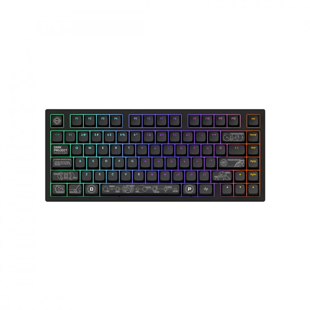 Клавиатура, Dark Project, DPKB_NOVA_81_ANSI_BLACK_UA, ALU81A Terra Nova, Игровая, Механическая, 75%, g3ms Moonstone switches, USB, 2,4 ГГц, Bluetooth, Подсветка RGB, Размер: 324 x 140 x 36 мм., Анг/
