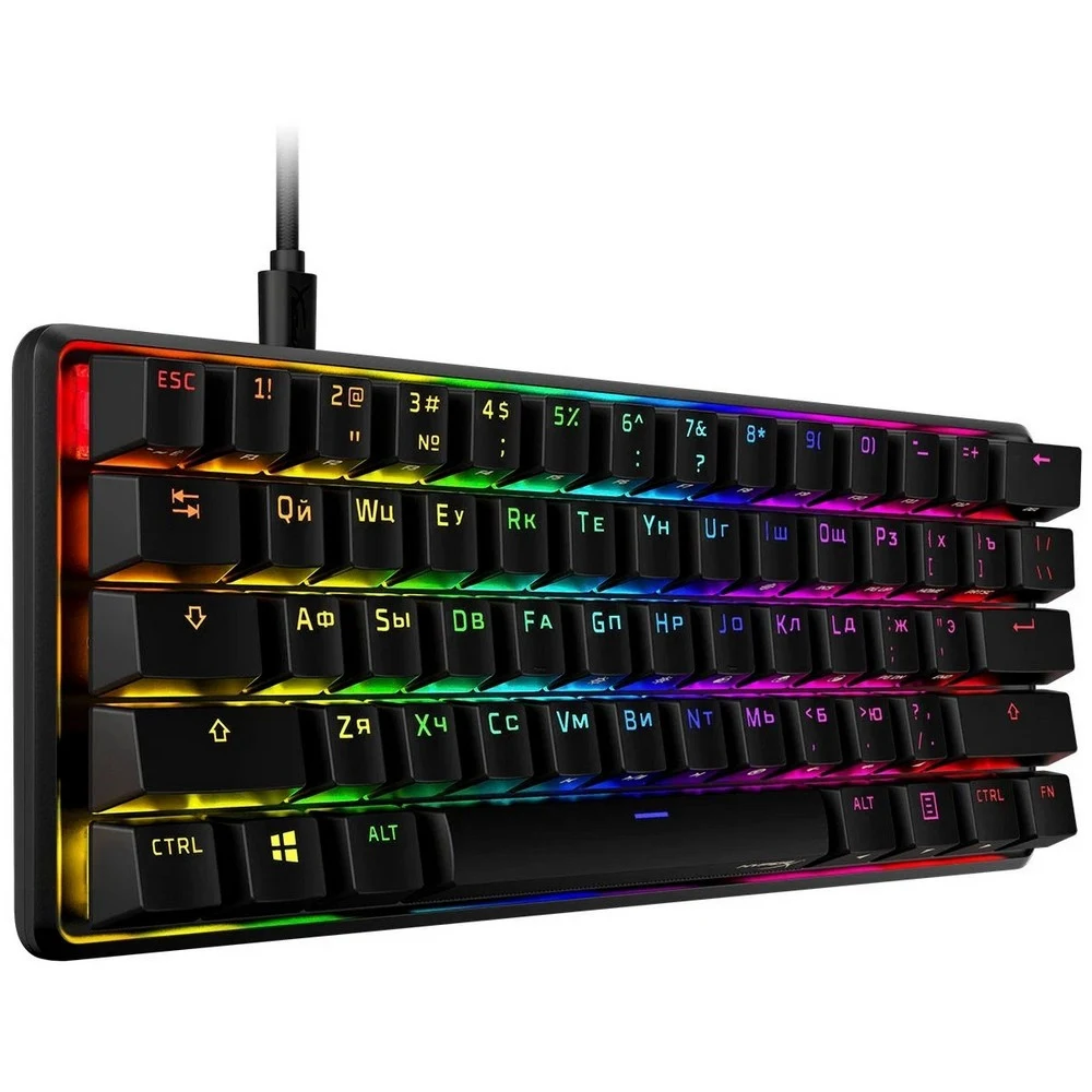 Клавиатура, HyperX, 4P5N0AA#ACB, HKBO1S-RB-RU/G, Alloy Origins 60, Игровая, Механическая, HyperX Red switch, USB, Подсветка RGB, Размер: 337*235*306 мм., Анг/Рус, Чёрный
