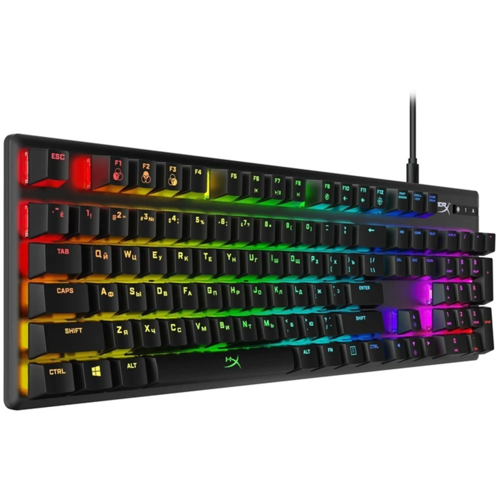 Клавиатура, HyperX, HX-KB6RDX-RU, Alloy Origins, Игровая, Механическая, HyperX Red switch, USB, Подсветка RGB, Размер: 175,31*443,2*35,68 мм., Анг/Рус, Чёрный