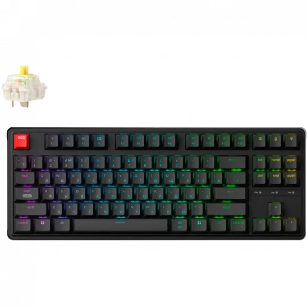 Классическая TKL (80%) механическая клавиатура Keychron C3 Pro 8K - проводное подключение, частота опроса 8K, 87 клавиш, ANSI, с поддержкой QMK/VIA, корпус из ABS пластика, Gasket Mount, цвет Black,