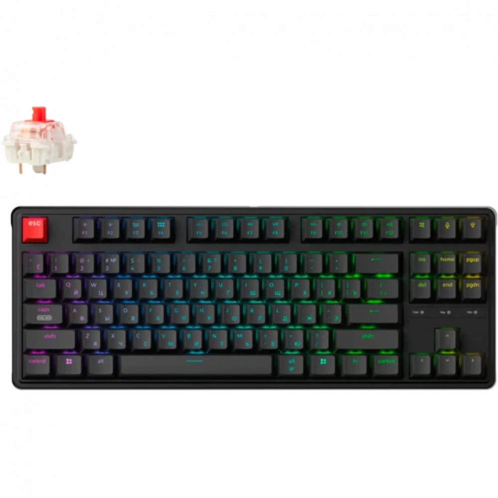 Классическая TKL (80%) механическая клавиатура Keychron C3 Pro 8K - проводное подключение, частота опроса 8K, 87 клавиш, ANSI, с поддержкой QMK/VIA, корпус из ABS пластика, Gasket Mount, цвет Black,