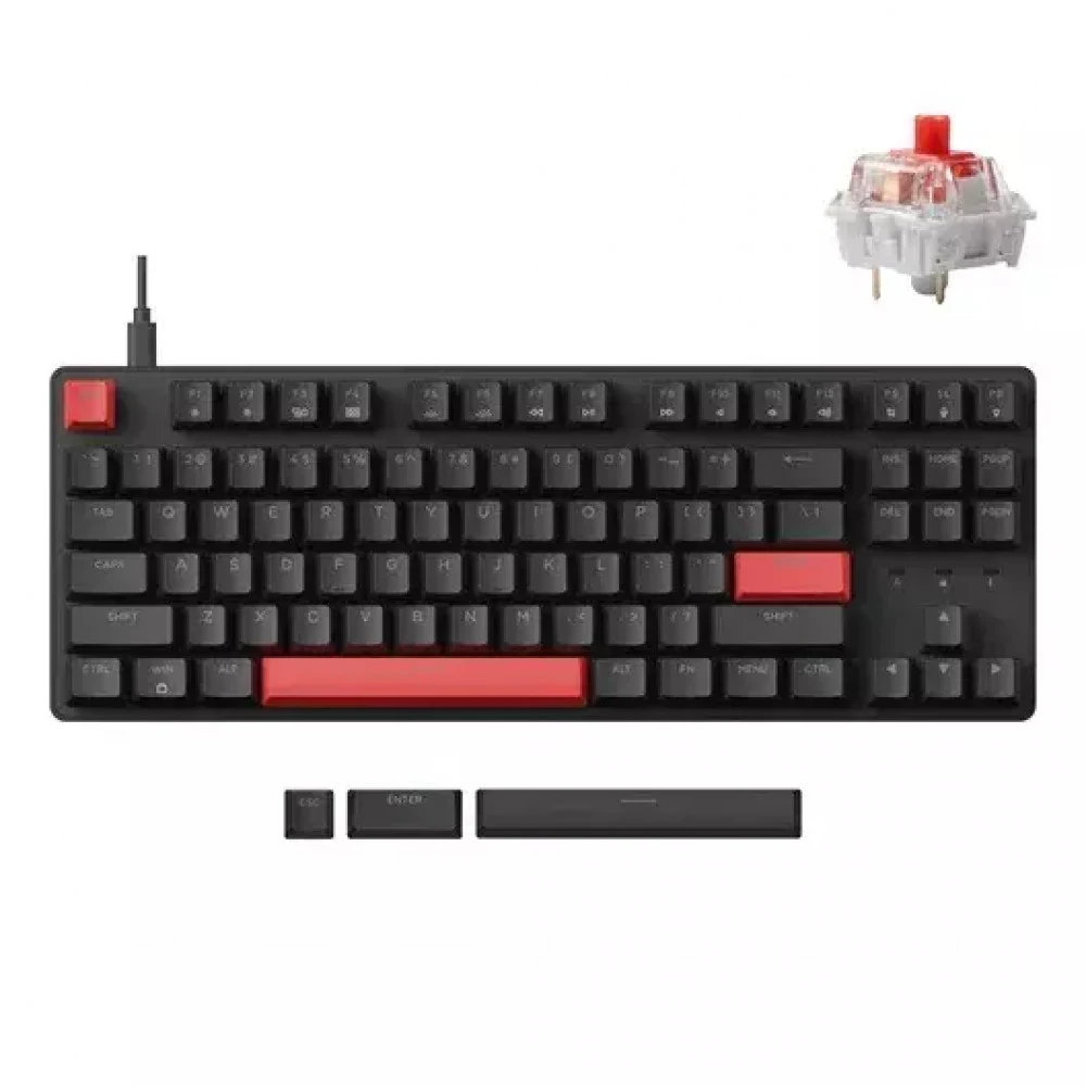 Клавиатура механическая Lemokey X1 87Key, Keychron Red, USB-A, QMK/VIA, EN/KZ/RU, Red led, черный