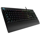 Клавиатура игровая Logitech G213 Prodigy [920-008092] черная, бесшумная, 112 клавиш (8 мультимедиа), RG-подсветка, подставка под запястья, защита от воды, USB 1,8м, {4}, (065963)