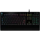 Клавиатура игровая Logitech G213 Prodigy [920-008092] черная, бесшумная, 112 клавиш (8 мультимедиа), RG-подсветка, подставка под запястья, защита от воды, USB 1,8м, {4}, (065963)