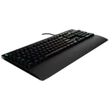 Клавиатура игровая Logitech G213 Prodigy [920-008092] черная, бесшумная, 112 клавиш (8 мультимедиа), RG-подсветка, подставка под запястья, защита от воды, USB 1,8м, {4}, (065963)