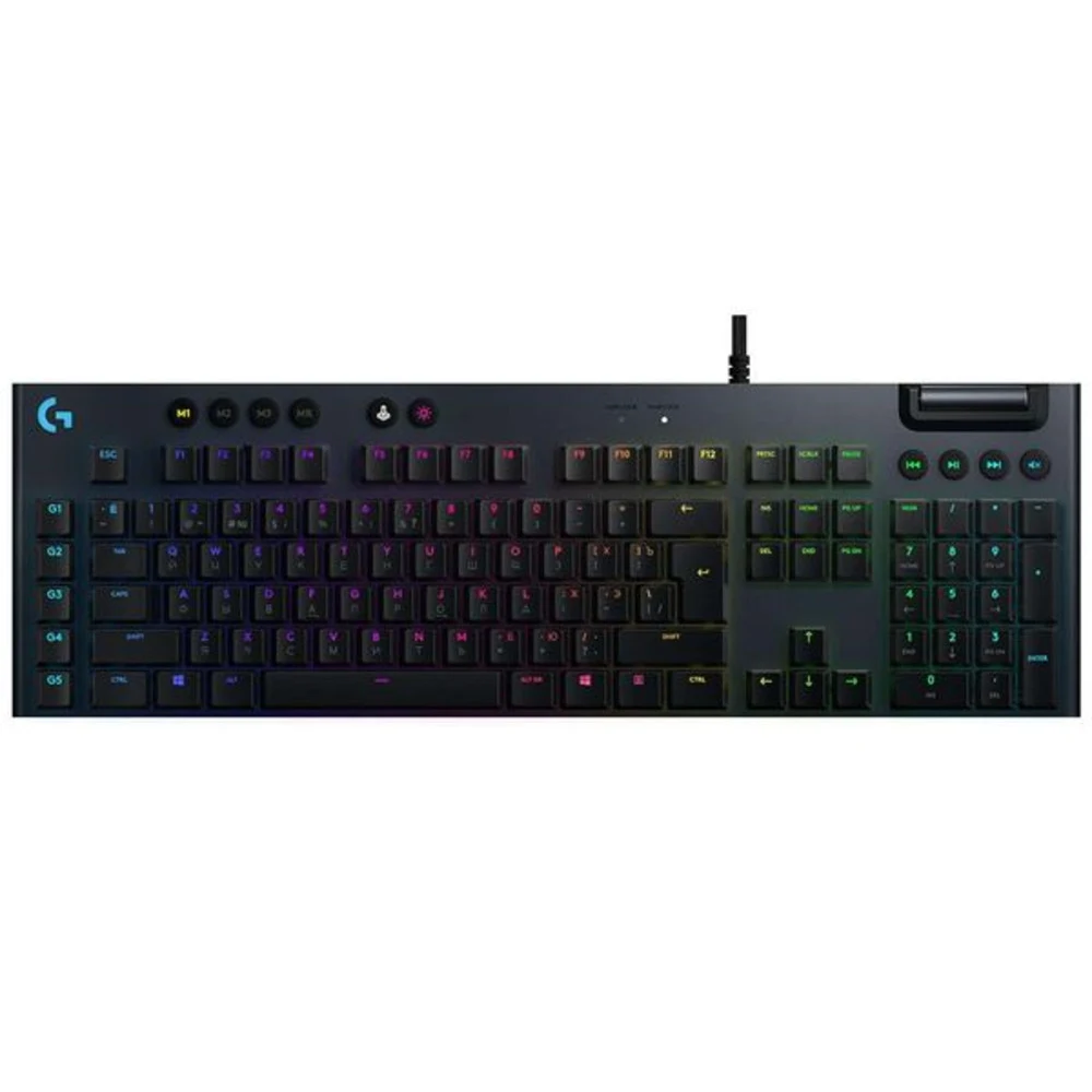 Клавиатура игровая Logitech G815 Tactile черная, механическая (GL Tactile), тонкая, 119 клавиш (16 дополнительных), 5 G-клавиш (профили), RGB-подсветка, USB порт, кабель 1,8м