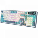 Полноразмерная (96%) механическая клавиатура Royal Kludge RK-S98 - 3 типа подключения (Bluetooth радиоканал 2,4 ГГц провод), 98 клавиш, LCD экран, цвет Light Cloud, переключатели RK Brown, Top Mount