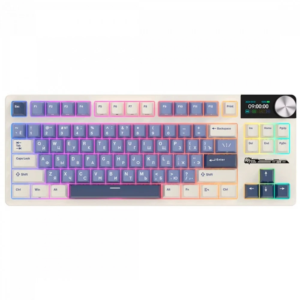 Классическая TKL) (без цифрового блока - 80%) механическая клавиатура Royal Kludge RK S85 - 3 типа подключения (Bluetooth радиоканал 2,4 ГГц провод), 85 клавиш, цвет Horizon Blue, переключатели RK C