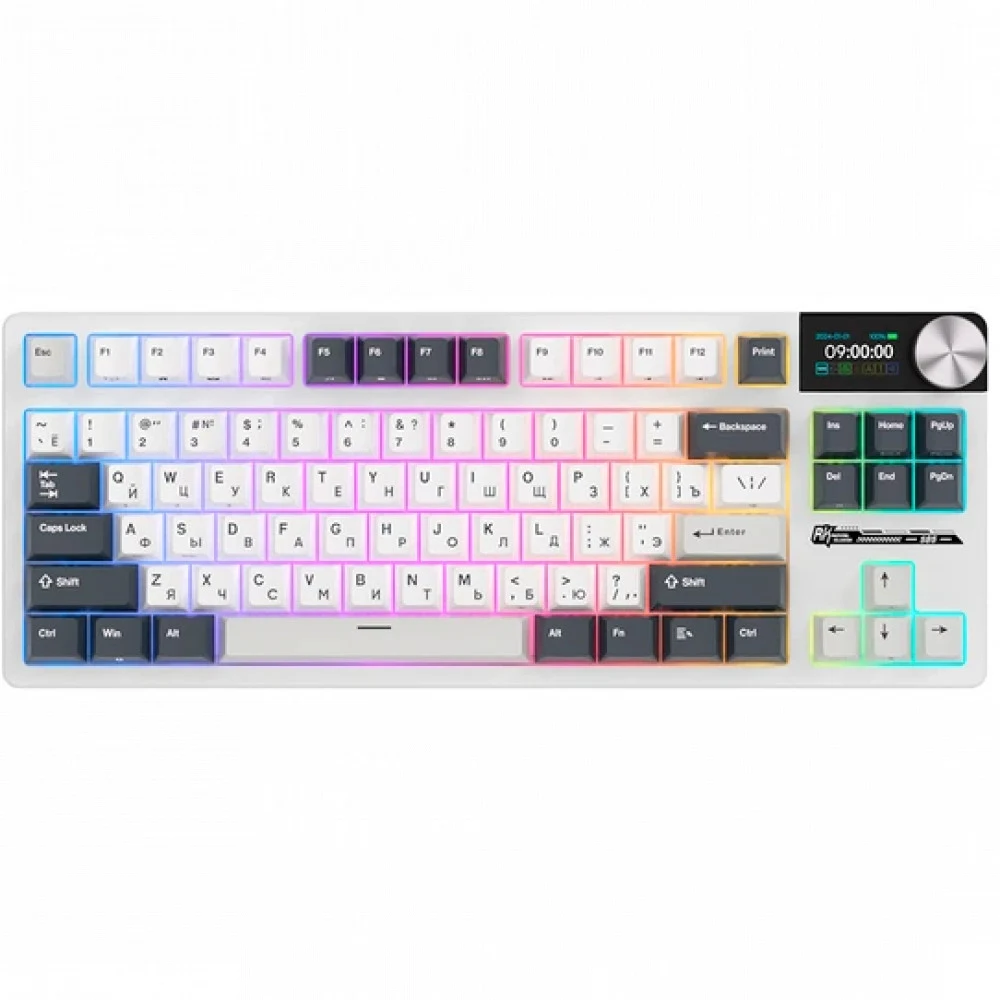Классическая TKL) (без цифрового блока - 80%) механическая клавиатура Royal Kludge RK S85 - 3 типа подключения (Bluetooth радиоканал 2,4 ГГц провод), 85 клавиш, цвет White Night, переключатели RK Be