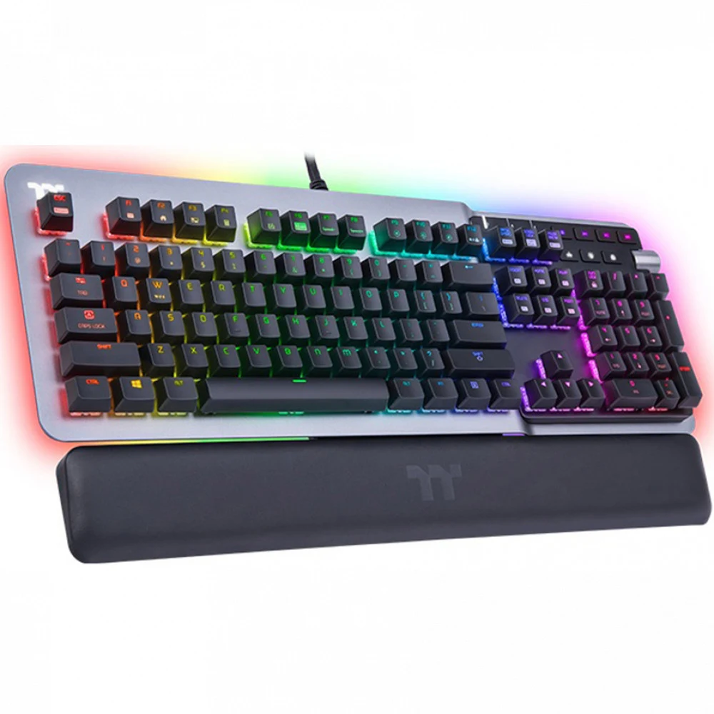 Клавиатура, Thermaltake, Argent K5 Cherry MX (Silver Switch), GKB-KB5-SSSRUS-01, Игровая, Механические клавиши, Подсветка RGB, USB, Размер: 465*161*46 мм., Анг/Рус, Серый