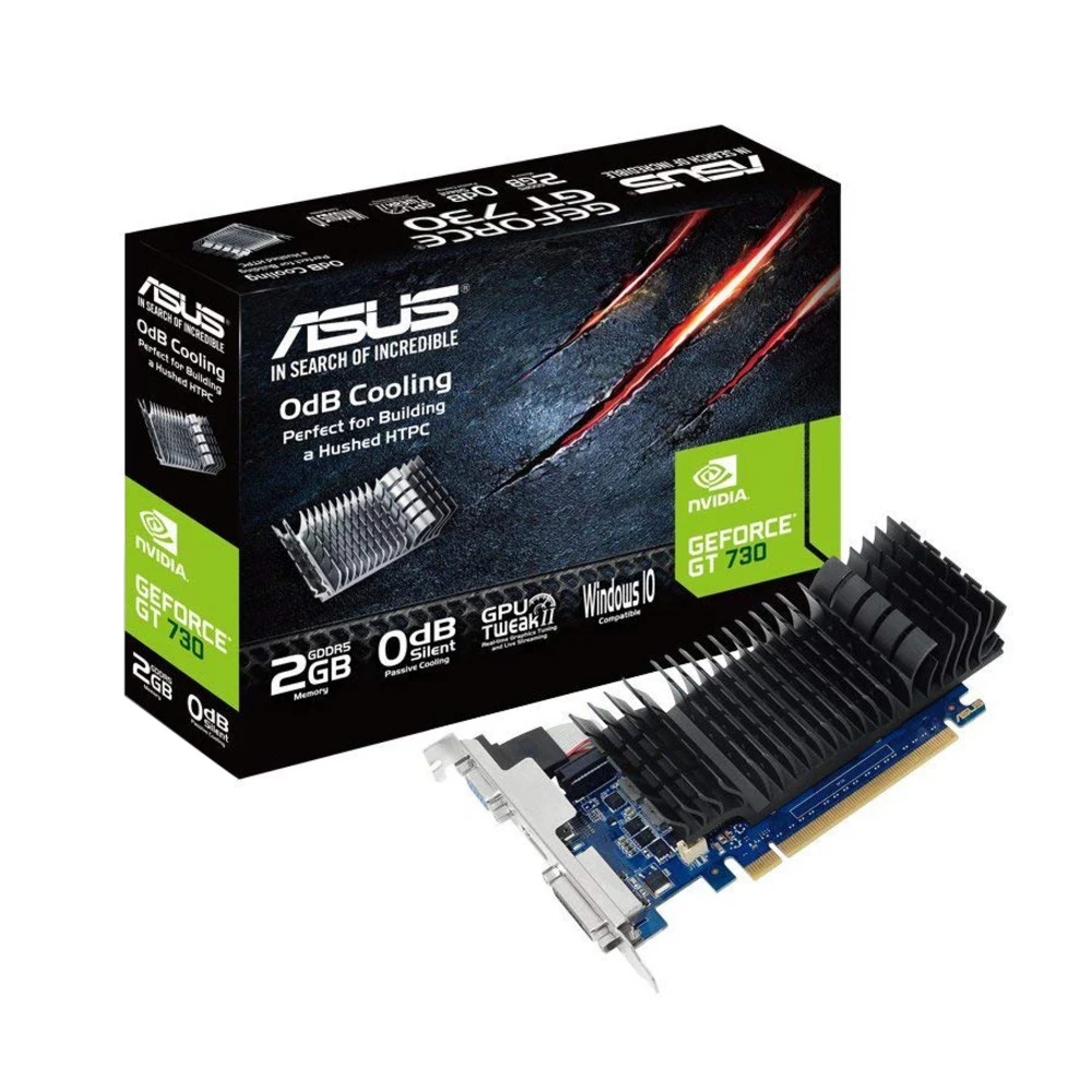 Видеокарта Asus PCI-E nVidia GeForce GT 730 2G LP (2Gb/GDDR5/64 bit/HDMI, DVI, VGA) RTL (GT730-SL-2GD5-BRK / 90YV06N2-M0NA00)