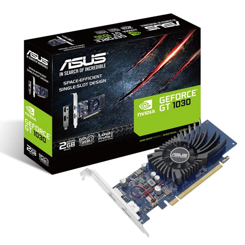 Видеокарта Asus PCI-E nVidia GeForce GT1030 (2Gb/64bit/GDDR5 1506/6008/DPx1/HDMIx1/HDCP/Ret) (GT1030-2G-BRK)