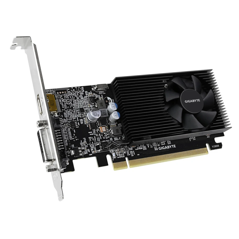 Видеокарта, Gigabyte, GT1030 Low Profile 2G (GV-N1030D4-2GL) 4719331303280, DDR4, 64B, DVI-D, HDMI, Fan, низкопрофильная панель, 14.7*149.9*68.9 мм, Цветная коробка