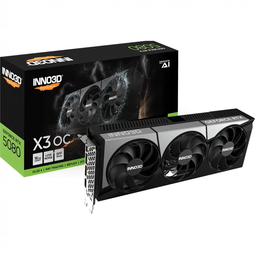 Видеокарта Inno3D GeForce RTX5080 X3 OC, 16G GDDR7 256-bit PCI-E Gen5 1xHDMI 3xDP Minimum System Power Requirement 850W N50803-16D7X-17603930