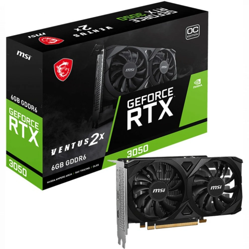 Видеокарта/ VGA MSI NVIDIA GeForce RTX 3050 VENTUS 2X E 6G OC 6GB, GDDR6/96-bit, PCIe 4.0, 2xHDMI 2.1, 1xDP, 2.1-slot