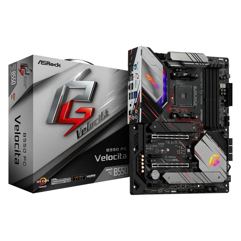 Материнская плата ASRock B550 PG VELOCITA, Socket AM4, AMD B550, 4xDDR4-3200, HDMI, 2xPCI-Ex16, 2xPCI-Ex1, 6xSATA3(RAID 0/1/10), 2xM.2, 8 Ch Audio, 1x2,5GLan, (4+4)xUSB2.0, (3+2)xUSB3.2, (1+1)xUSB3.