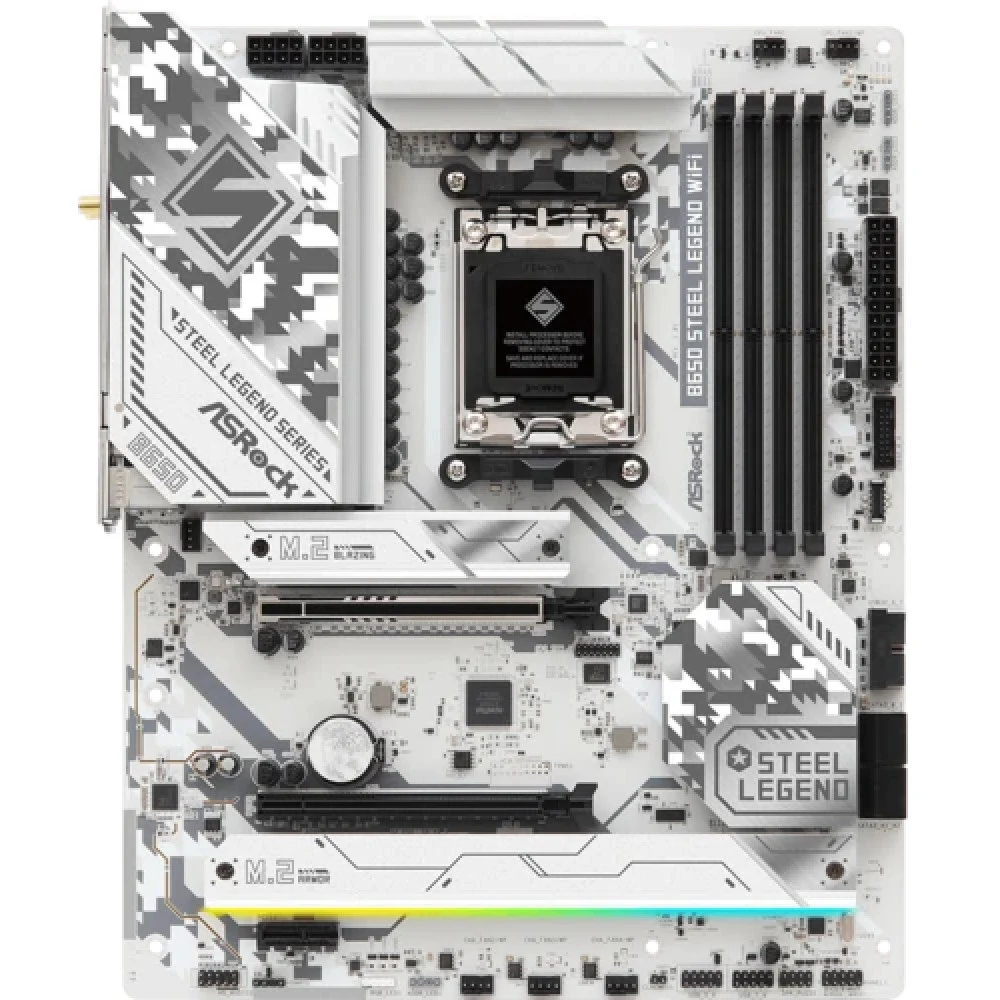 Материнская плата ASROCK B650 STEEL LEGEND WIFI, AM5, B650, 4*DDR5, 2*SATA, 3*M.2, 5*USB 3.2, 2*USB 2.0, Type-C, 2*PCIx16, 1*M.2 (Key E), HDMI+DP, ATX