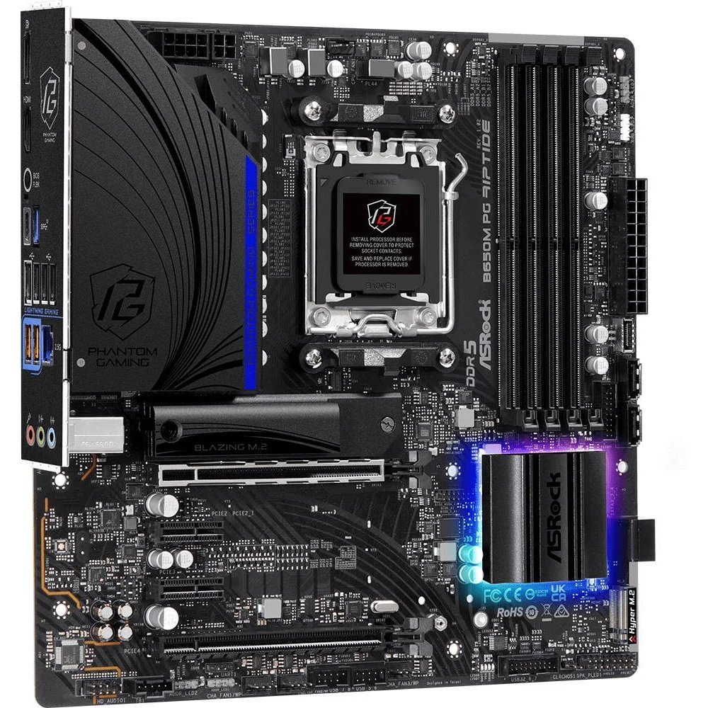 Материнская плата, ASRock, B650M PG RIPTIDE (4710483940835), AM5, B650, 4xDDR5 7200+(OC), 4xSATA3, 2xM.2 (1*PCIe Gen5x4, 1*PCIe Gen4x4), Raid, 1xHDMI, 1хDP, 2xPCI-Ex16, 2xPCI-Ex1, mATX