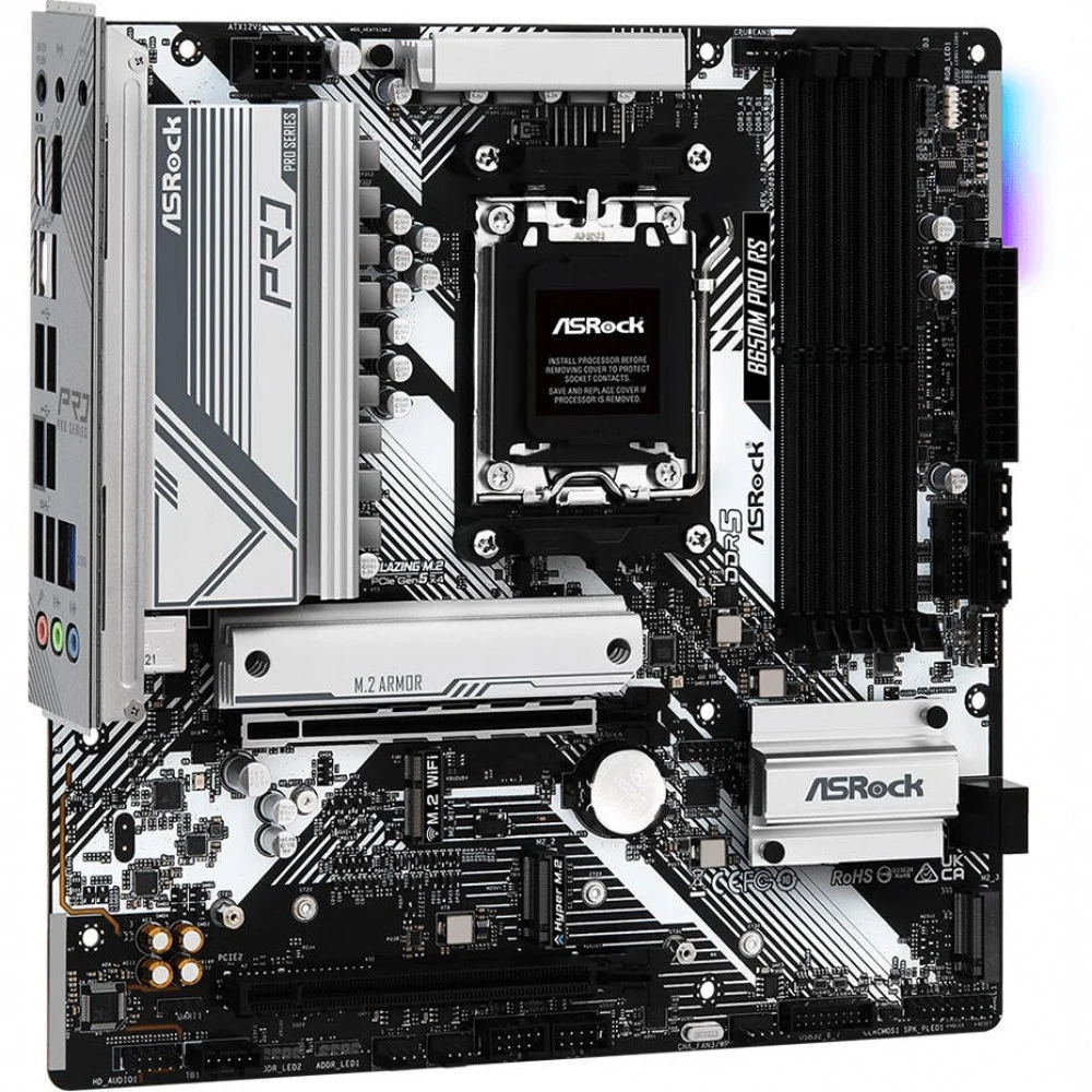 Материнская плата, ASRock, B650M PRO RS (4710483943096), AM5, B650, 4xDDR5 7200+(OC), 4xSATA3, 2xM.2 (1*PCIe Gen4 x4, 1*PCIe Gen4 x2), Raid, 1xHDMI, 1хDP, 1xPCI-Ex16, 1xPCI-Ex1, mATX