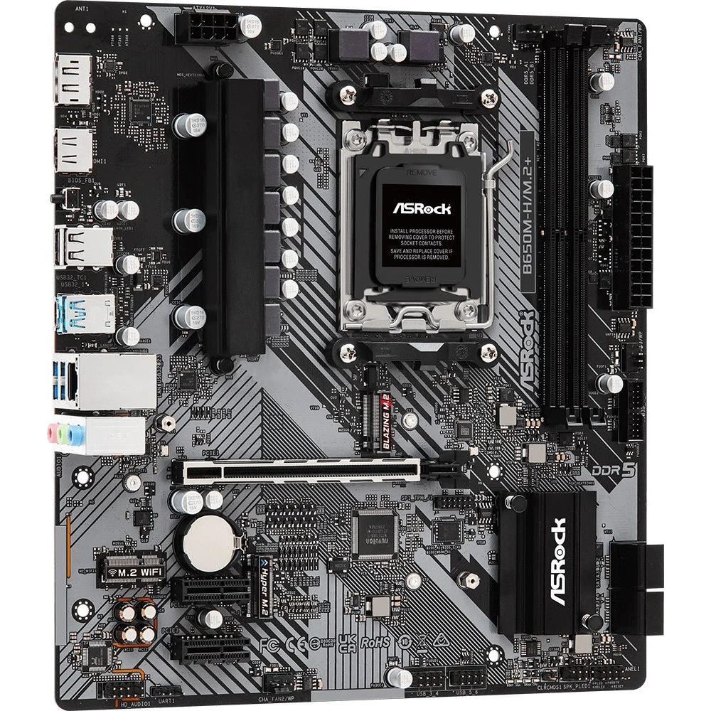 Материнская плата ASRock B650M-H/M.2+, Socket AM5, AMD B650, 2xDDR5-5200, HDMI+DP, 1xPCI-Ex16, 2xPCI-Ex1, 4xSATA3(RAID 0/1/10), 2xM.2, 8 Ch Audio, 1x2.5GLan, (2+4)xUSB2.0, (3+2)xUSB3.2, (1+0)xUSB3.2