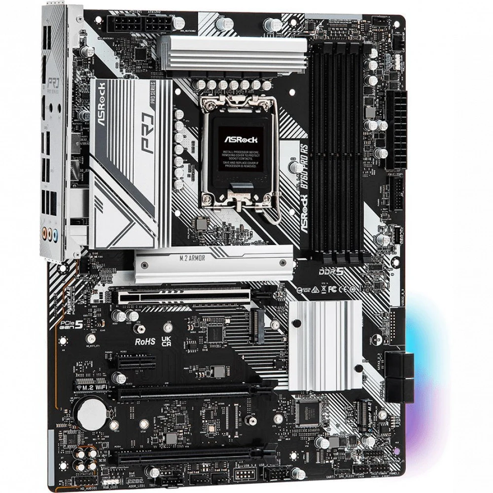Материнская плата, ASRock, B760 PRO RS (4710483942044), LGA1700, iB760, 4xDDR5 3600/4000/4400/4800/7200+(OC), 4xSATA3, 3xM.2 (2*PCI-E 4.0x4, 1*PCI-E 4.0x2), Raid, 1xDP, 1xHDMI, 3xPCI-Ex16, 1xPCI-Ex1