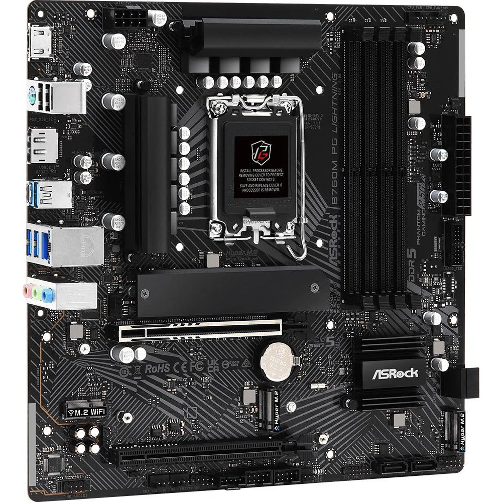 Матплата ASRock B760M PG Lighting, iB760, S1700, mATX, 4DDR-5, 2xPCI-Ex16, 4SATA,3xM.2,HDMI,DP,12USB