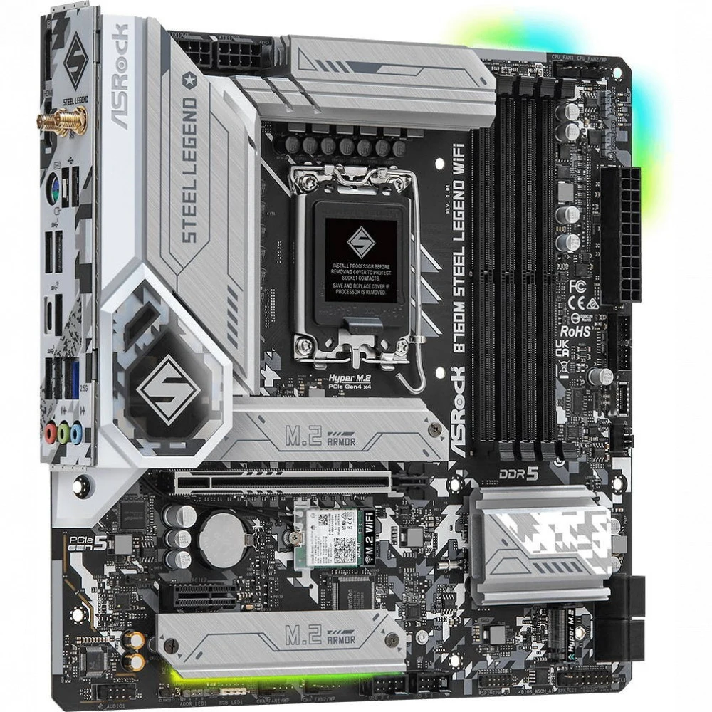 Материнская плата, ASRock, B760M STEEL LEGEND WIFI (4710483941795), LGA1700, iB760, 4xDDR5 3600/4000/4400/4800/7200+(OC), 4xSATA3, 3xM.2 (PCI-E 4.0x4), Raid, 1xDP, 1xHDMI, 1xPCI-Ex16, 1xPCI-Ex1, WiF