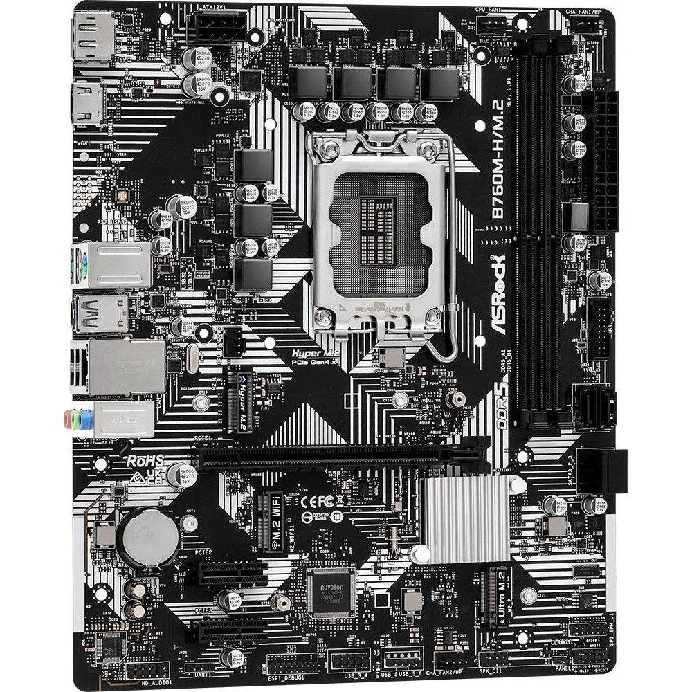 Материнская плата, ASRock, B760M-H2/M.2 (4710483944215), LGA1700, iB760, 2xDDR5 5200/5600/7200+(OC), 4xSATA3, 2xM.2 (PCI-E 4.0x4), Raid, 2xHDMI, 1xPCI-Ex16, 2xPCI-Ex1, mATX