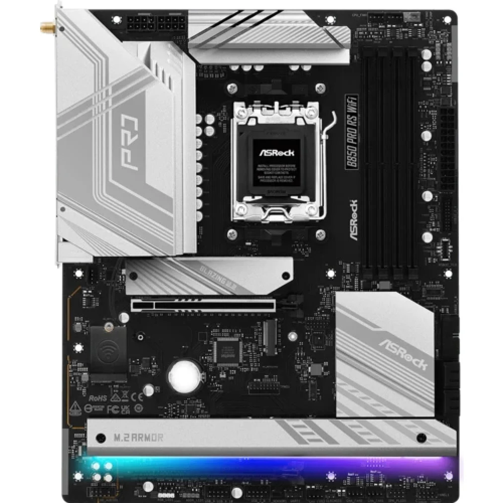 Материнская плата, ASRock, B850 PRO RS (4711581490161), AM5, B850, 4xDDR5 8000+(OC), 4xSATA3, 4xM.2 (1*PCI-E 5.0x4, 2*PCI-E 4.0x4, 1*PCI-E 3.0x4), Raid, 1xHDMI, 1xUSB Type-C, 2xPCI-Ex16, ATX