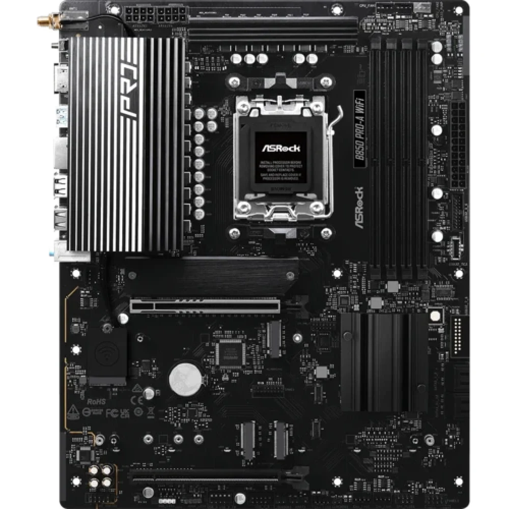 Материнская плата ASROCK B850 PRO-A WIFI, AM5, B850, 4*DDR5, 4*SATA, 4*M.2, 6*USB 2.0, 4*USB 3.2, 2*Type-C, 2*PCIx16, 1*M.2 (Key E), HDMI, ATX