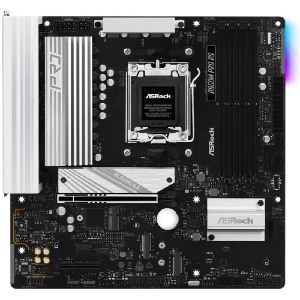 Материнская плата ASROCK B850M PRO RS, AM5, B850, 4*DDR5, 4*SATA, 3*M.2, 4*USB 2.0, 3*USB 3.2, Type-C, 2*PCIx16, 1*M.2 (Key E), HDMI+DP, mATX
