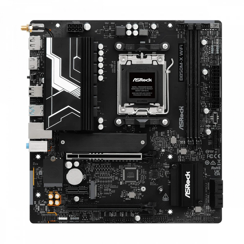 Материнская плата ASROCK B850M-X WIFI R2.0, AM5, B850, 2*DDR5, 4*SATA, 2*M.2, 2*USB 2.0, 3*USB 3.2, Type-C, 2*PCIx16, 1*M.2 (Key E), HDMI+DP, mATX