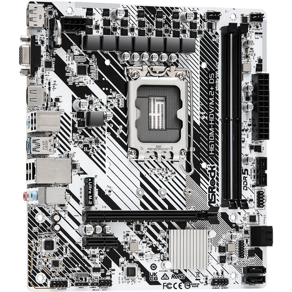 Матплата ASRock H610M-HDV/M.2+ D5,iH610,S1700,mATX,2DDR-5,1xPCI-Ex16,4SATA,1xM.2,VGA,HDMI,DP,15USB