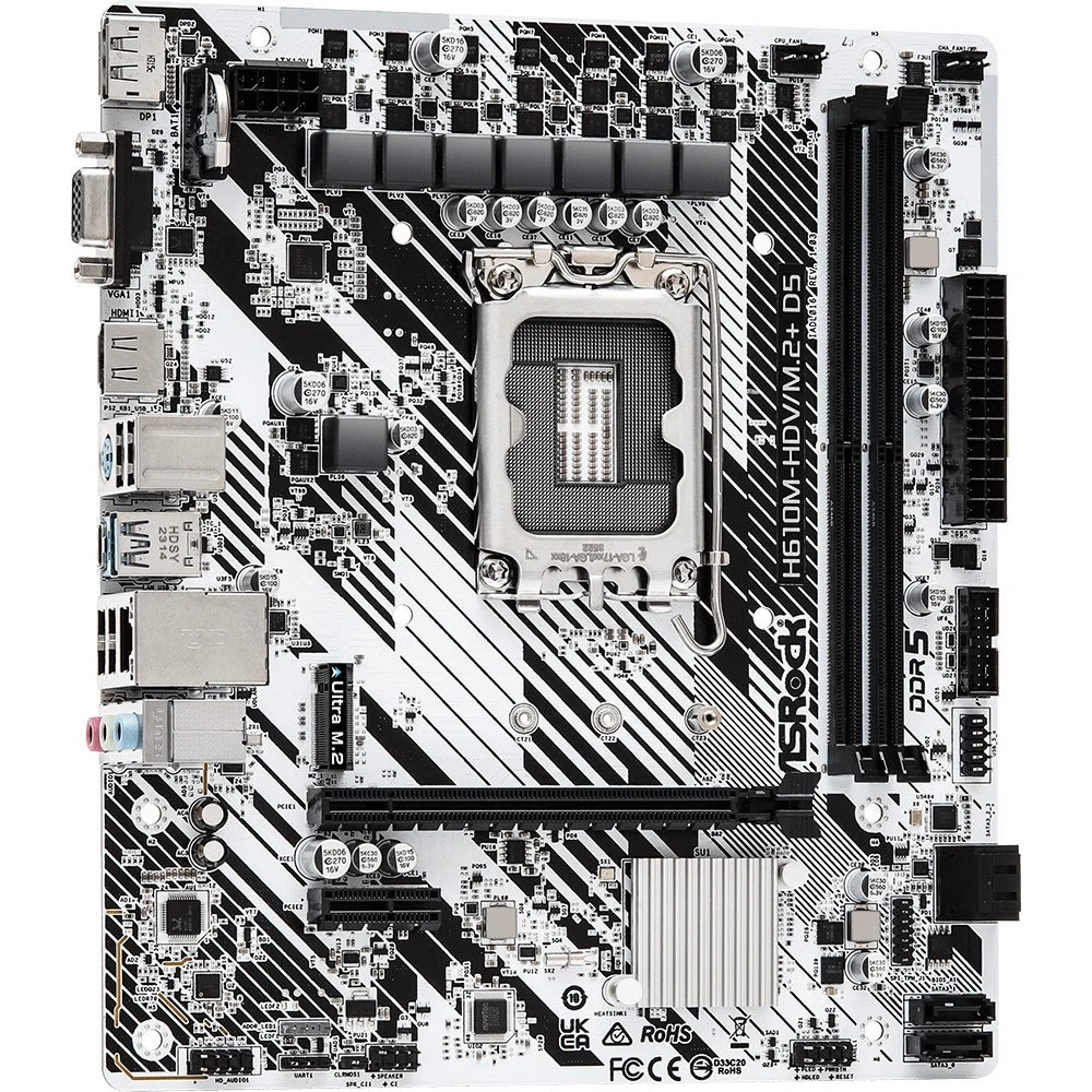 Материнская плата, ASRock, H610M-HDV/M.2+D5 (4710483943478), LGA1700, iH610, 2xDDR5 4800/5600, 4xSATA3, 1xM.2 (PCI-E 3.0x4), 1xD-Sub, 1xHDMI, 1xDP, 1xPCI-Ex16, 1xPCI-Ex1, mATX
