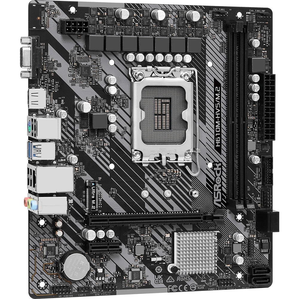 Матплата ASRock H610M-HVS/M2 R2.0, iH610, S1700, mATX, 2DDR-4, 1xPCI-Ex16, 4SATA, VGA, HDMI, 10USB