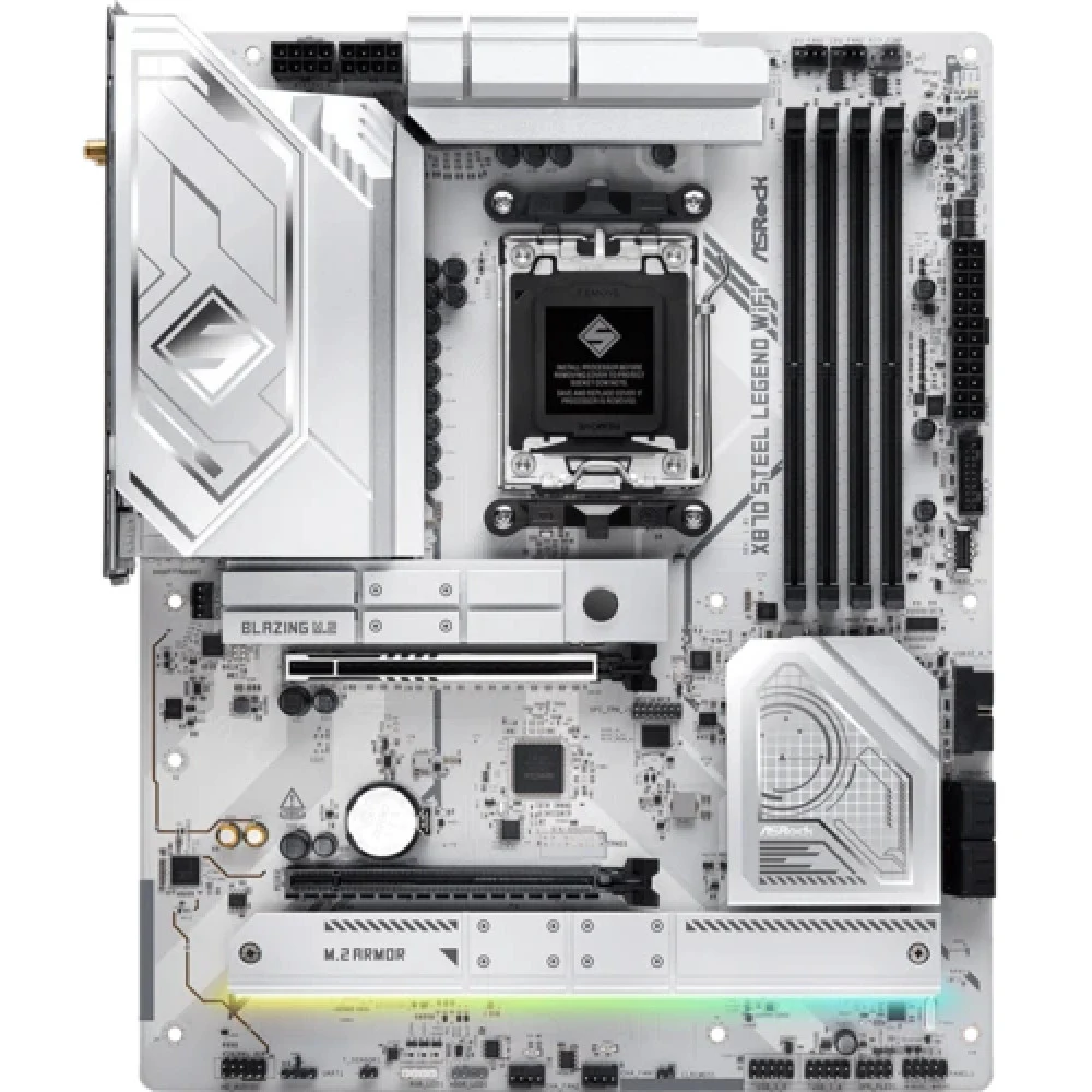 Материнская плата, ASRock, X870 STEEL LEGEND WIFI (4710483949340), AM5, X870, 4xDDR5 8000+(OC), 4xSATA3, 3xM.2 (PCIe Gen4x4), 1xHDMI, 2xUSB4 Type-C®, 2xPCI-Ex16, WiFi, ATX