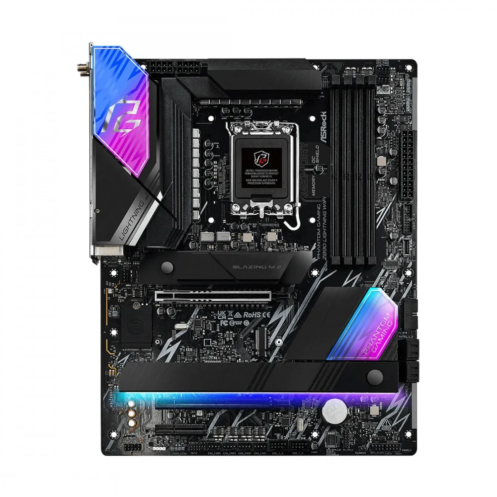 Материнская плата, ASRock, Z890 LIGHTNING WIFI (4710483947513), LGA1851, iZ890, 4xDDR5 4400/4800/5600/9466+(OC), 4xSATA3, 4xM.2 (1*PCI-E 5.0x4, 2*PCI-E 4.0x4, 1*PCI-E 4.0x4 & SATA), Raid, 1xHDMI, 2x