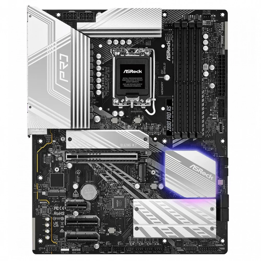 Материнская плата, ASRock, Z890 PRO RS (4710483947452), LGA1851, iZ890, 4xDDR5 4400/4800/5600/9066+(OC), 4xSATA3, 4xM.2 (3*PCI-E 4.0x4, 1*PCI-E 4.0x4 & SATA), Raid, 1xHDMI, 1xDP, 2xIntel® Thunderbol