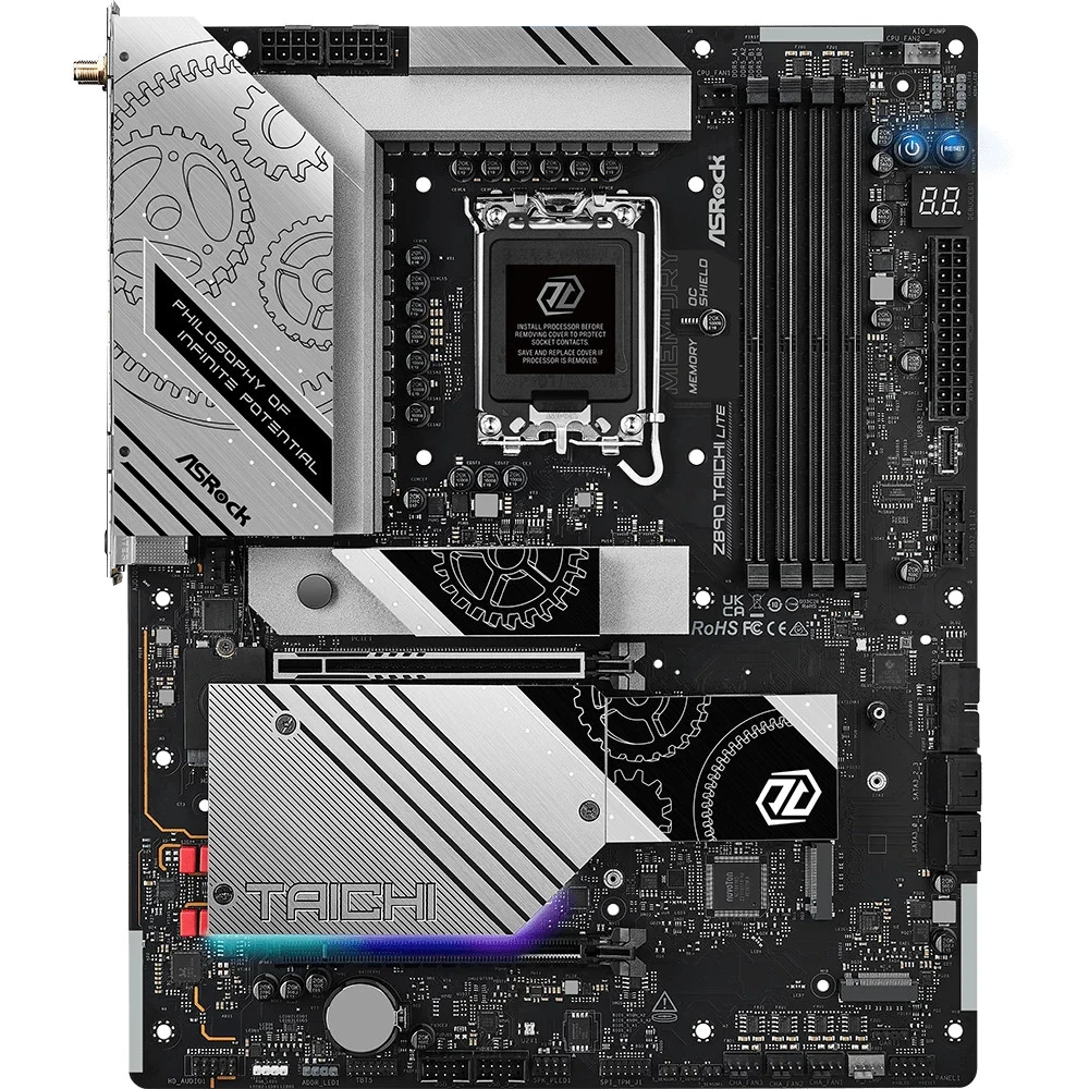 Материнская плата, ASRock, Z890 TAICHI LITE, LGA1851, iZ890, 4xDDR5 4400/4800/5600/9600+(OC), 4xSATA3, 6xM.2 (1*PCI-E 5.0x4, 4*PCI-E 4.0x4, 1*PCI-E 4.0x4 & SATA), Raid, 1xHDMI, 2xThunderbolt™ 4 Type