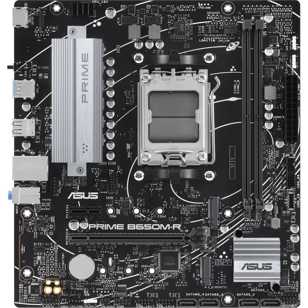 ASUS PRIME B650M-R (Socket AM5, mATX, 2xDDR5(96GB), HDMI 2.1, 1xPCIe 4.0x16/1xPCIe 4.0, 1xLAN (2.5GbE), 4xSATA 6Gb/s, 2xM.2, 2xUSB 3.2, 4xUSB 2.0)