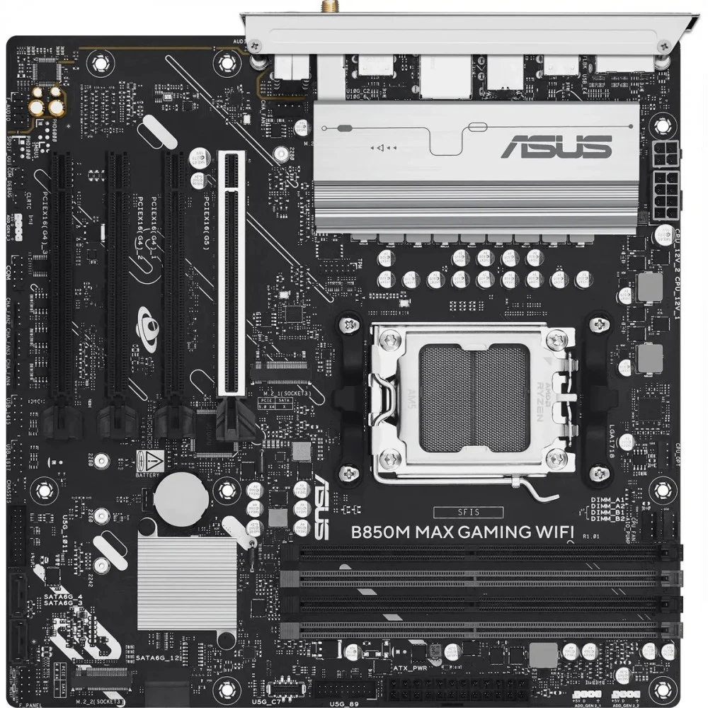 Материнская плата ASUS B850M MAX GAMING WIFI AM5 mATX 4xDDR5 4xPCIEx16 3xM.2 USB-C DP HDMI GLAN Wi-Fi 6