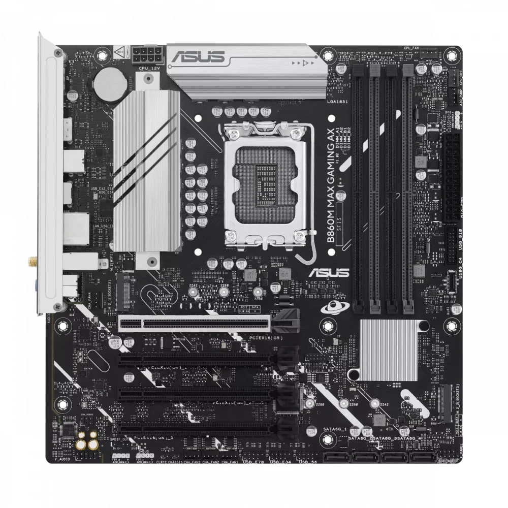 Матплата Asus B860M Max Gaming AX, B860, S1851, mATX, 4DDR-5, 4xPCI-Ex16, 4SATA, 3xM.2, DP, 10USB