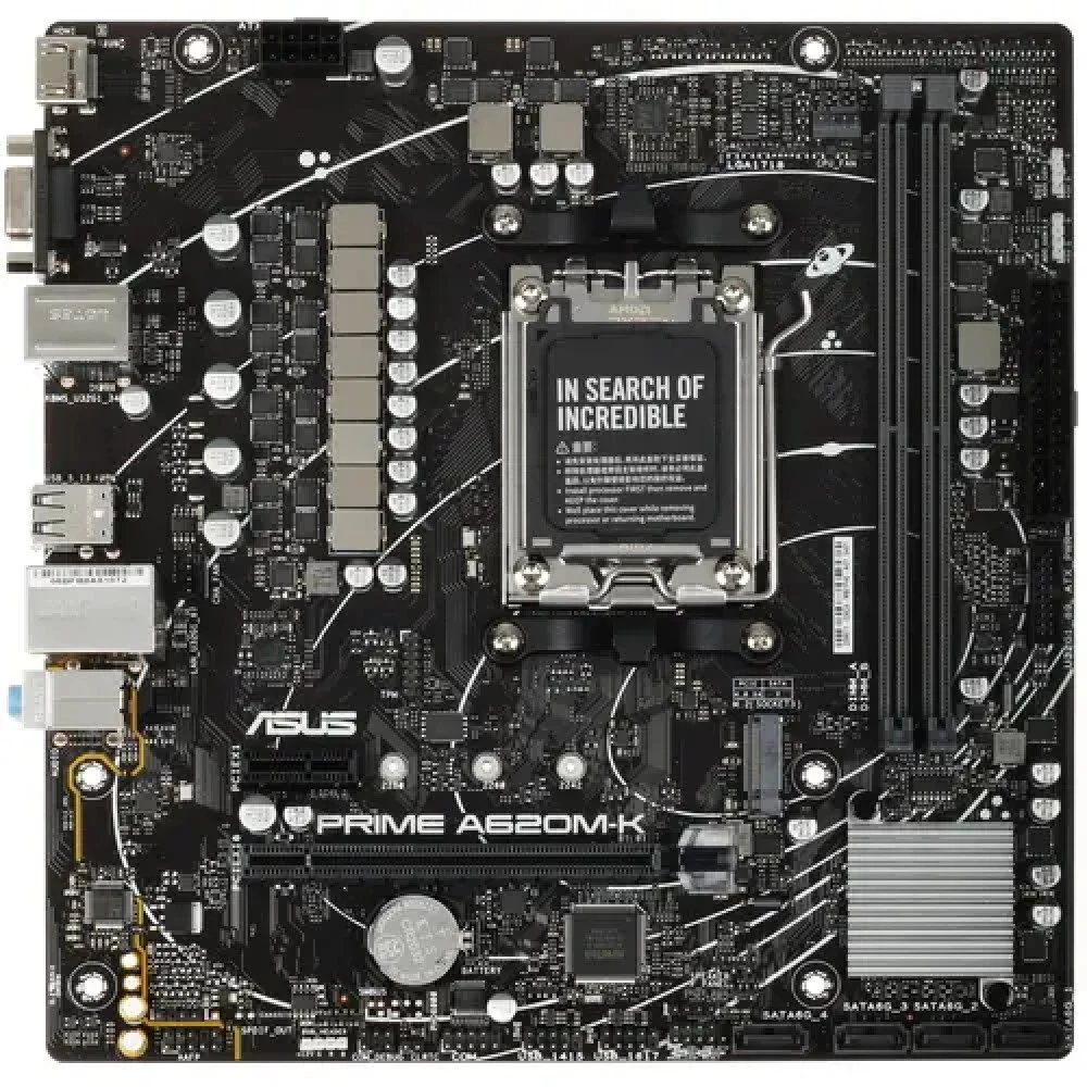 Матплата Asus Prime A620M-K, AM5, mATX, 2DDR-5, 1xPCI-Ex16, 4SATA, 1xM.2, VGA, HDMI, 12USB