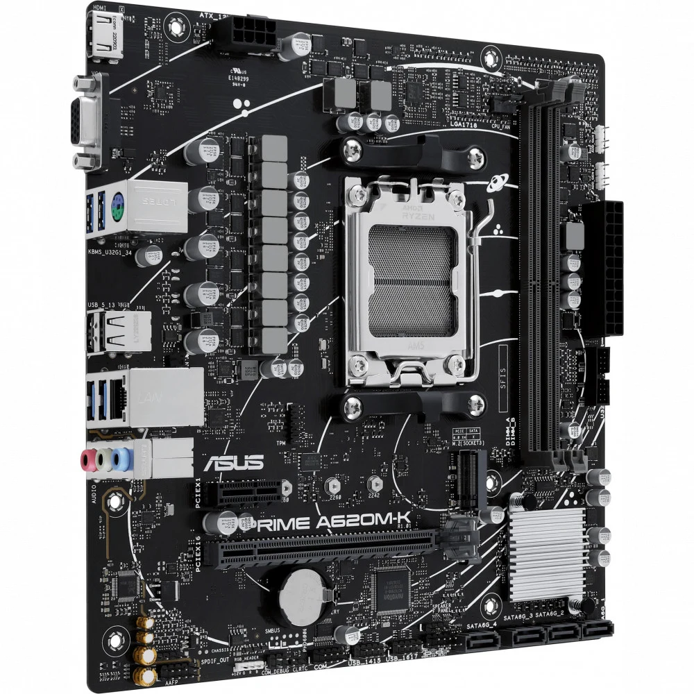 ASUS PRIME A620M-K (Socket AM5, mATX, 2xDDR5(96GB), VGA/HDMI, 1xPCIe 4.0x16/1xPCIe 3.0, 1xLAN, 4xSATA 6Gb/s, 1xM.2, 4xUSB 3.2, 2xUSB 2.0, 1xPS/2)