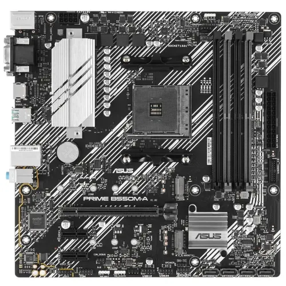ASUS PRIME B550M-A (Socket AM4, mATX, 4xDDR4(128GB), VGA/DVI-D/HDMI 2.1, 1xPCIe 4.0x16/2xPCIe 3.0, 1xLAN, 4xSATA 6Gb/s, 2xM.2, 6xUSB 3.2, 1xPS/2)