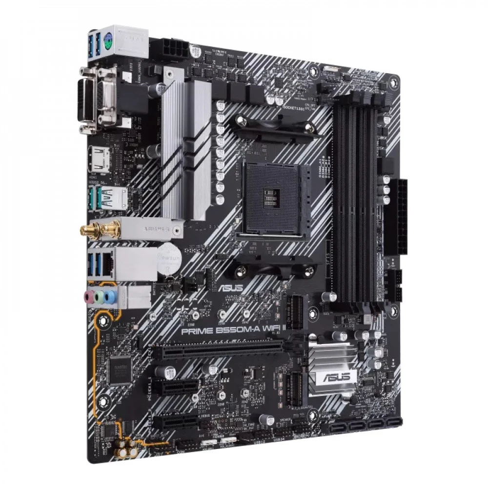 ASUS PRIME B550M-A WIFI II, Socket AM4, B550, 4*DDR4, D-Sub+DVI+HDMI, SATA3 + RAID, Audio, Gb LAN, USB 3.2*8, USB 2.0*4, COM*1 header (w/o cable), mATX 90MB19X0-M0EAY0