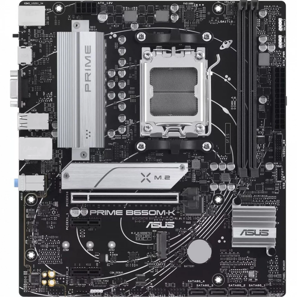 Материнская плата, ASUS, PRIME B650M-K (4711387236628) 90MB1F60-M0EAY0, AM5, B650, 2*DDR5 4800/5000/5200/8000+(OC), 4*SATA3, 2*M.2 (PCIe 4.0 x4/x2), 1*D-Sub, 1*HDMI, 2*PCI-Ex16, 2*PCI-Ex1, mATX