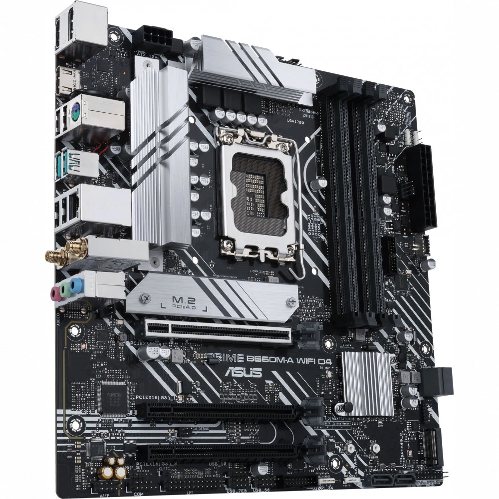 90MB1AE0-M0EAY0 MB ASUS INTEL B660 s1700 (12 Gen Core/Pen/Cel), 4xDDR4(128GB), 2xHDMI 2.1/DP, 1xPCIe 4.0x16, 2xPCIe 3.0x16, 1xGBL, Wi-Fi, BT, 4xSATA 6Gb/s, 2xM.2, 2xUSB 3.2, 4xUSB 2.0, 1xPS/2, mATX